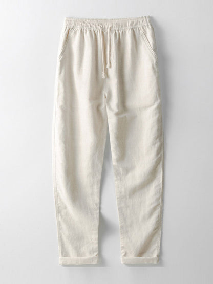 Geometrisch jacquard Cubaans overhemd met rechte linnen broek