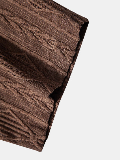 Geometrisch jacquard Cubaans overhemd met rechte linnen broek