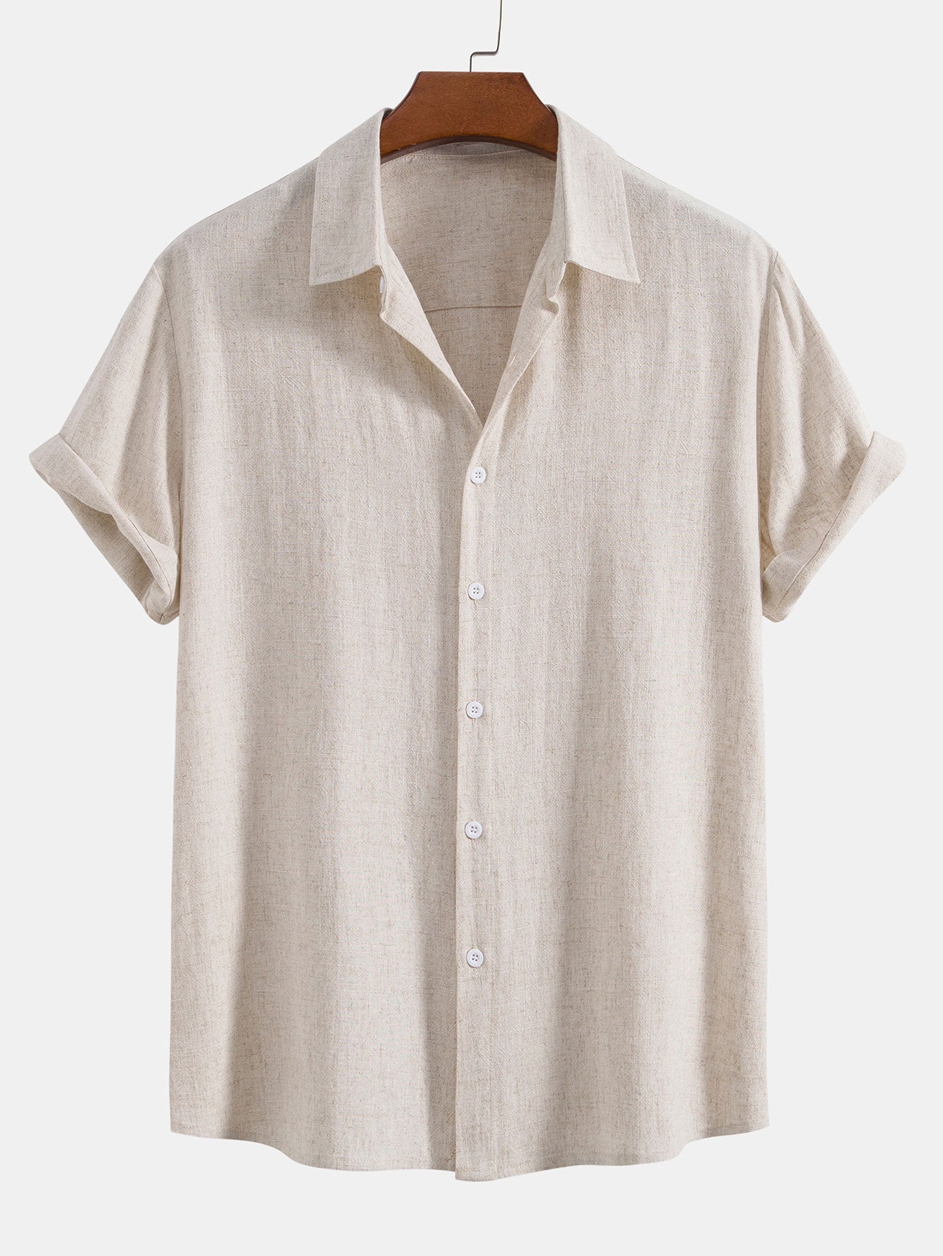 Linen-Rayon Blend Button-Up Shirt with Wrinkle-Textured Straight Leg Pants