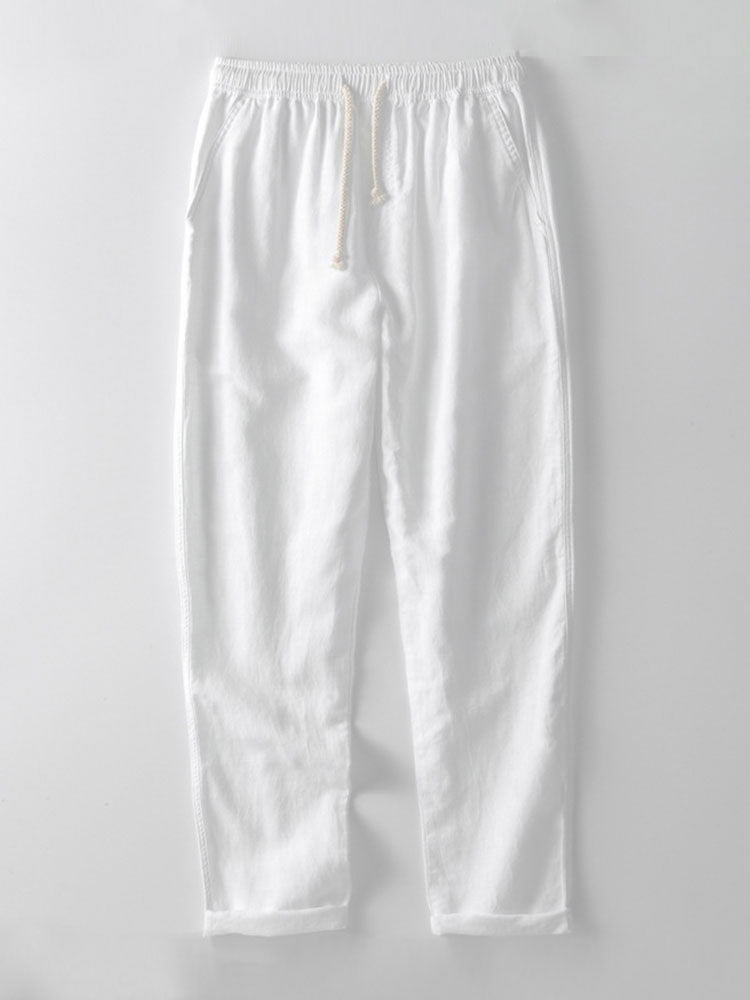 Geometrisch jacquard Cubaans overhemd met rechte linnen broek