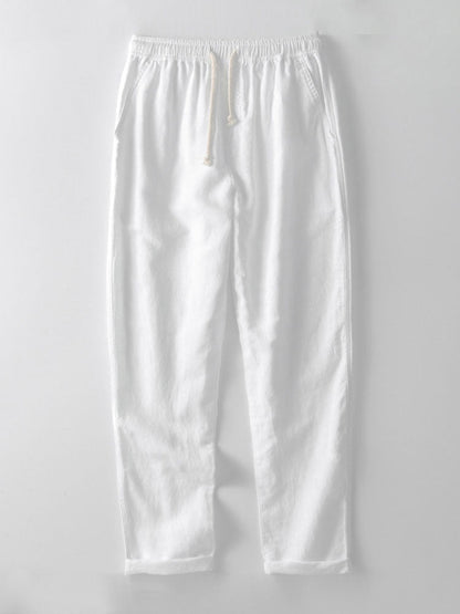 Geometrisch jacquard Cubaans overhemd met rechte linnen broek