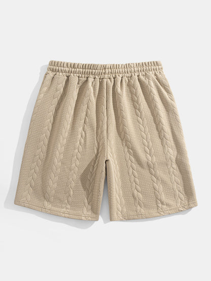 Comfortable Mid-Length Sleeve Twist Jacquard Tee & Shorts Set