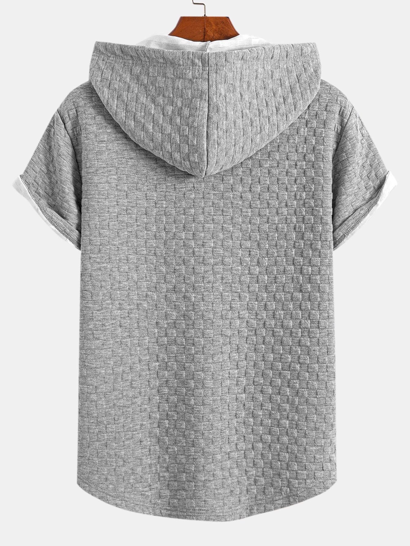 Checkerboard Jacquard Hooded T-Shirt with Arc Hem & Matching Shorts