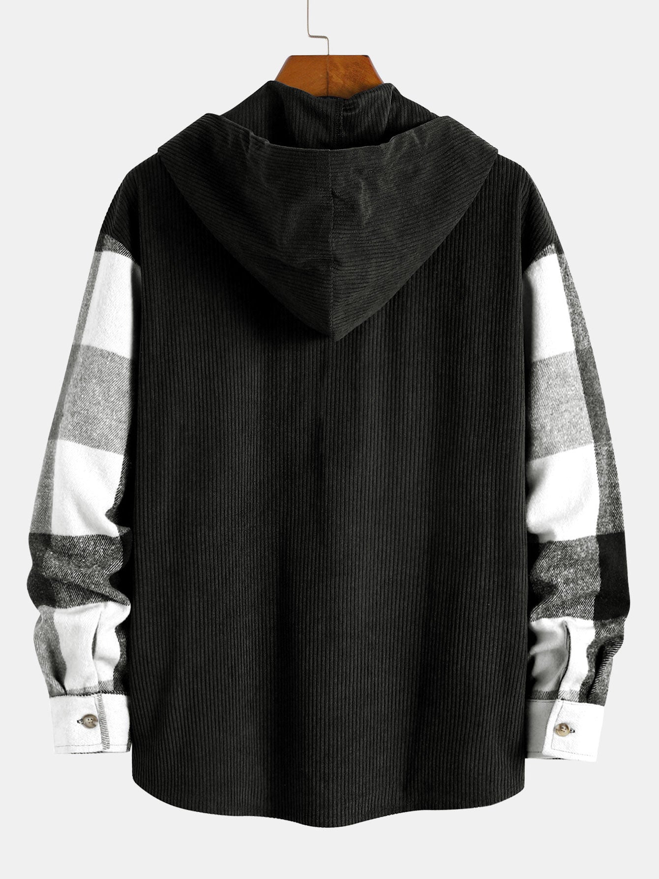 Comfortabele geruite flanellen hoodie met corduroy patchwork