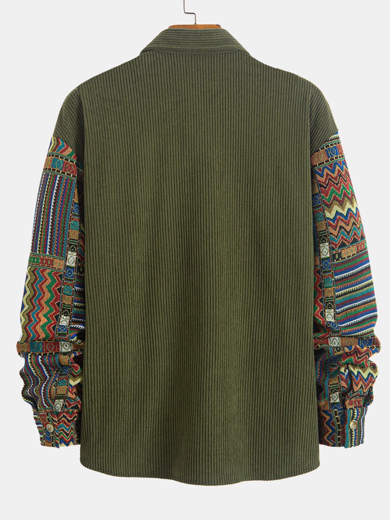 Relaxed Fit Etnisch Geometrisch Corduroy Patchwork Shirt - Uniek willekeurig patroonontwerp