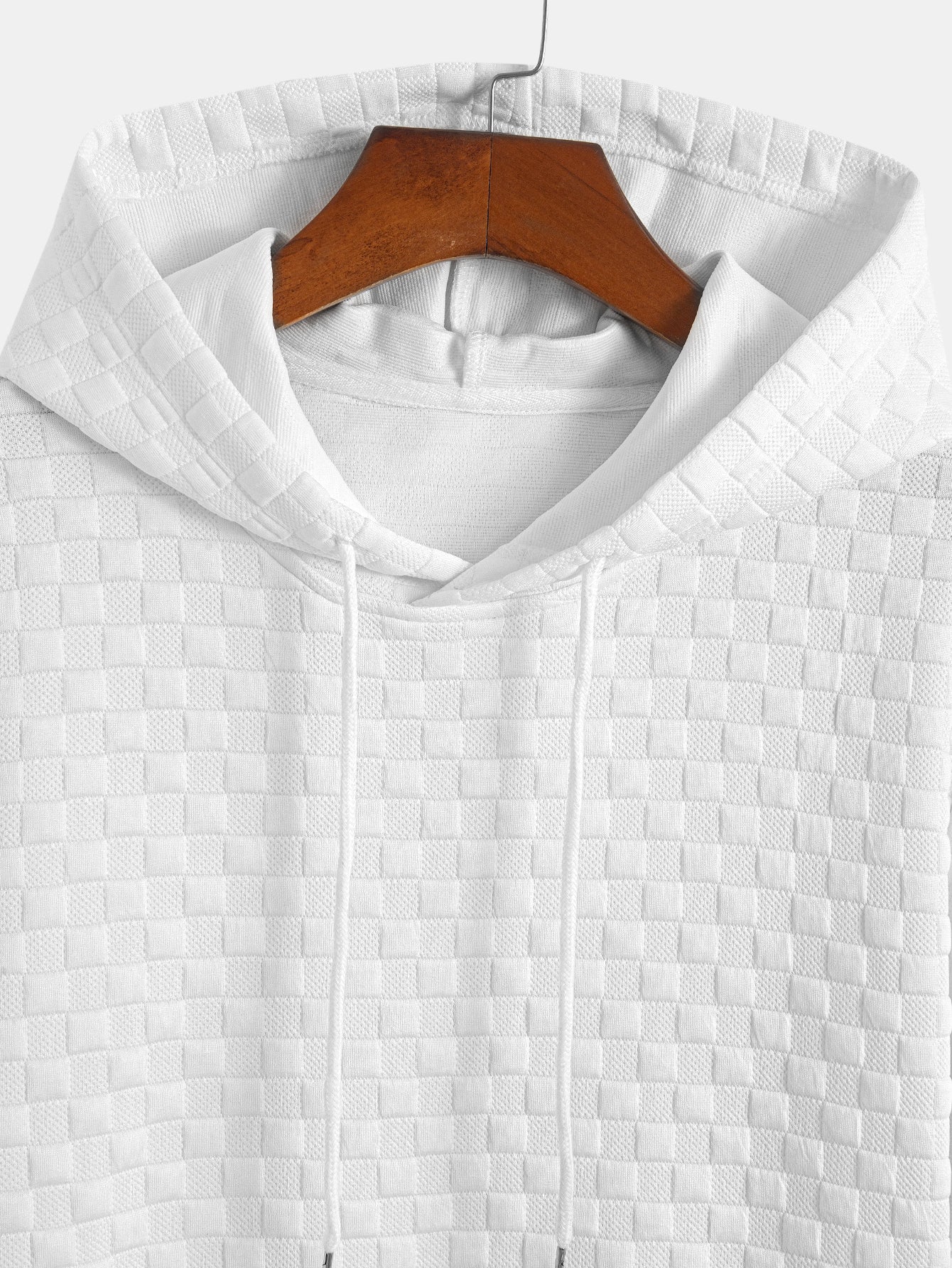 Checkerboard Jacquard Hooded T-Shirt with Arc Hem & Matching Shorts