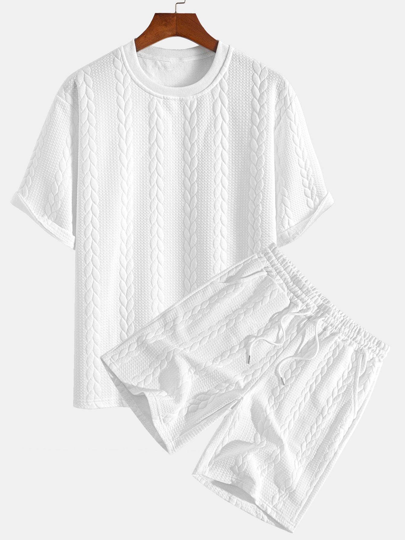 Comfortable Mid-Length Sleeve Twist Jacquard Tee & Shorts Set