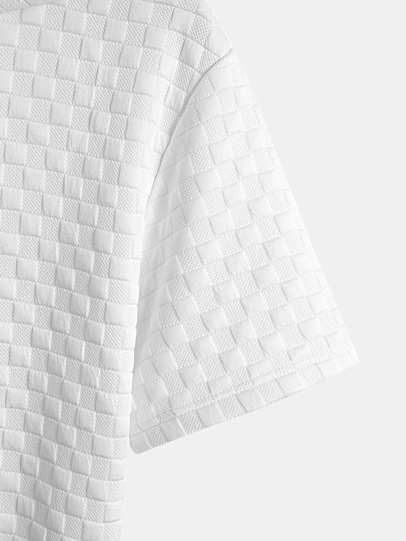 Checkerboard Jacquard Hooded T-Shirt with Arc Hem & Matching Shorts