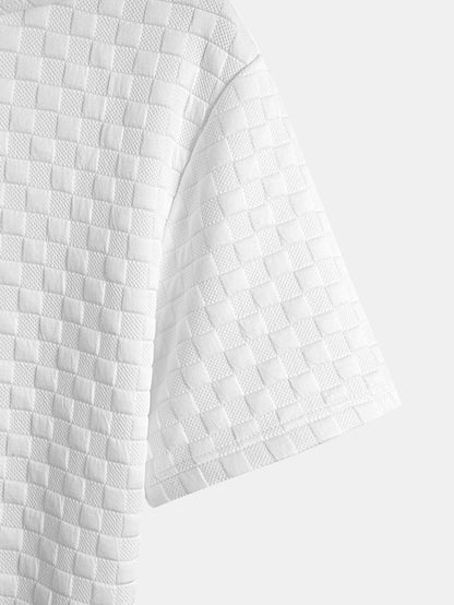 Checkerboard Jacquard Hooded T-Shirt with Arc Hem & Matching Shorts