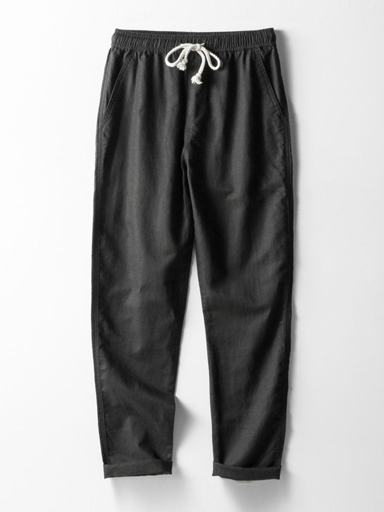 Geometrisch jacquard Cubaans overhemd met rechte linnen broek