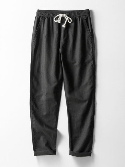 Geometrisch jacquard Cubaans overhemd met rechte linnen broek