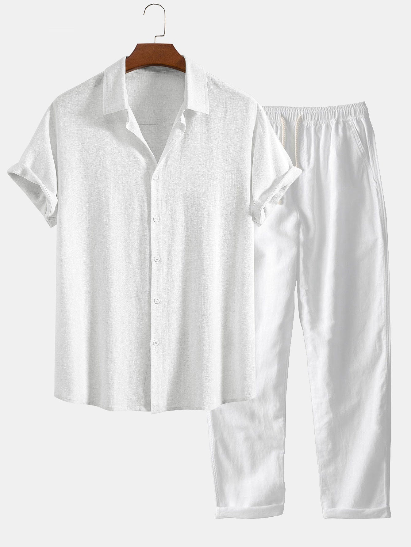 Linen-Rayon Blend Button-Up Shirt with Straight-Leg Linen Trousers