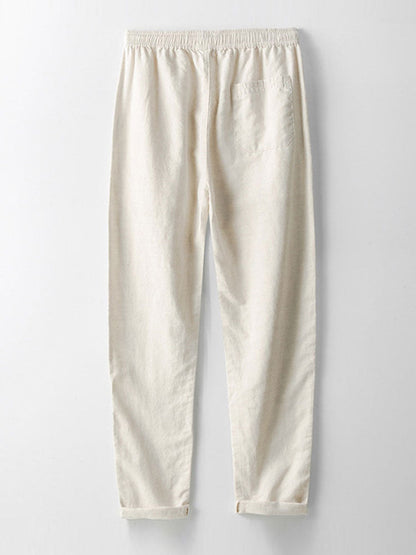 Geometrisch jacquard Cubaans overhemd met rechte linnen broek