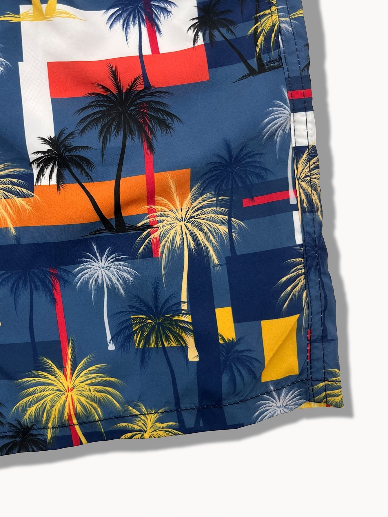 Classic Fit Cotton T-Shirt with Palm Tree Print & Color Block Palm Tree Swim Shorts