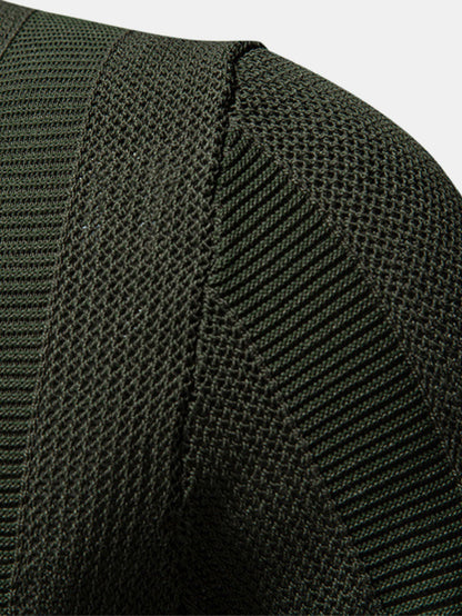 Striped Hollow Knit V-Neck Polo