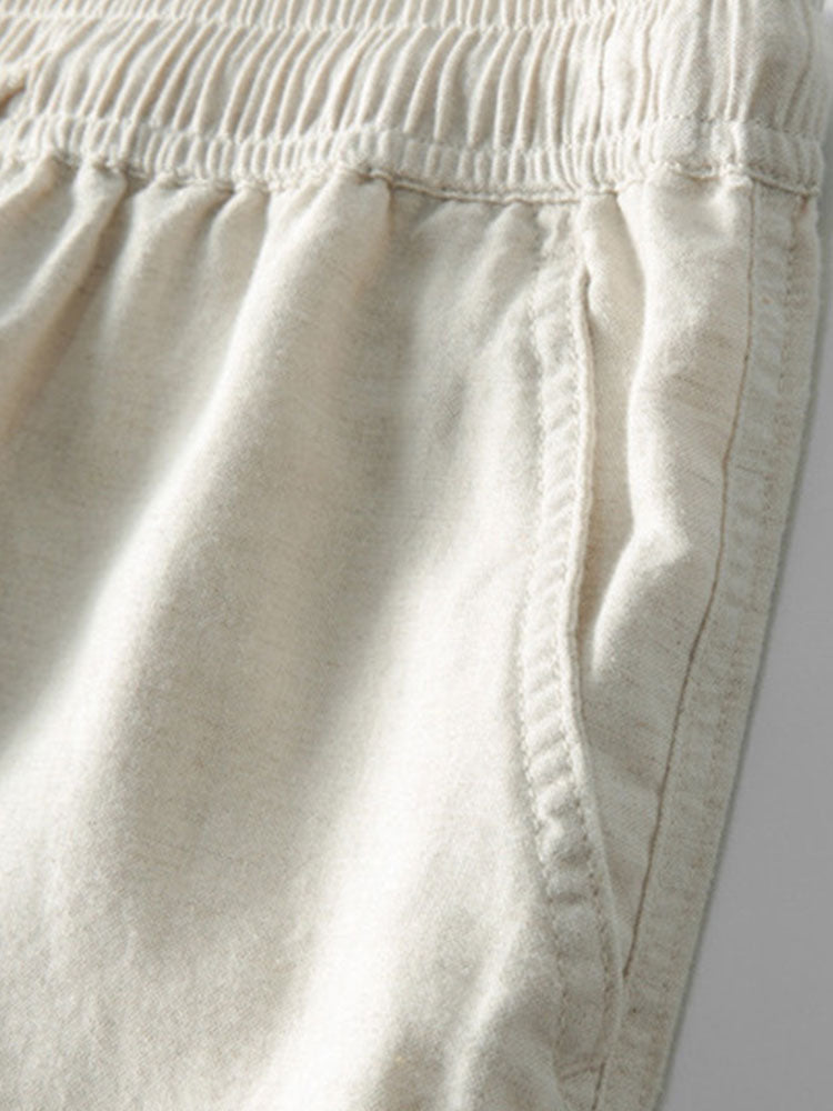 Geometrisch jacquard Cubaans overhemd met rechte linnen broek