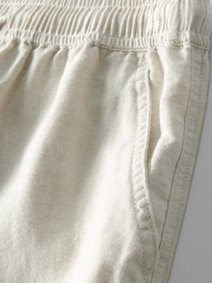 Geometrisch jacquard Cubaans overhemd met rechte linnen broek