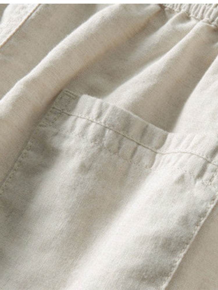 Geometrisch jacquard Cubaans overhemd met rechte linnen broek