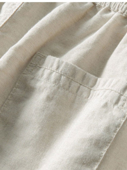 Geometrisch jacquard Cubaans overhemd met rechte linnen broek
