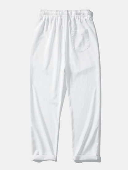 Linen-Rayon Blend Button-Up Shirt with Wrinkle-Textured Straight Leg Pants