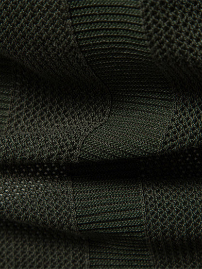 Striped Hollow Knit V-Neck Polo