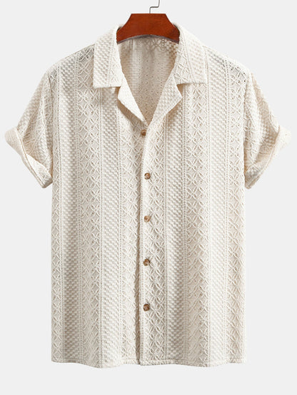 Floral Checkered Jacquard Cuban Shirt