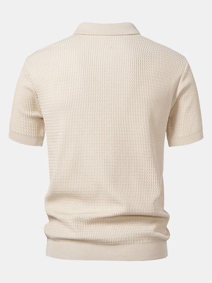 V-Neck Polo Shirt with Wave Jacquard Knit