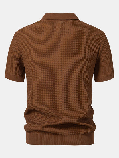 V-Neck Polo Shirt with Wave Jacquard Knit