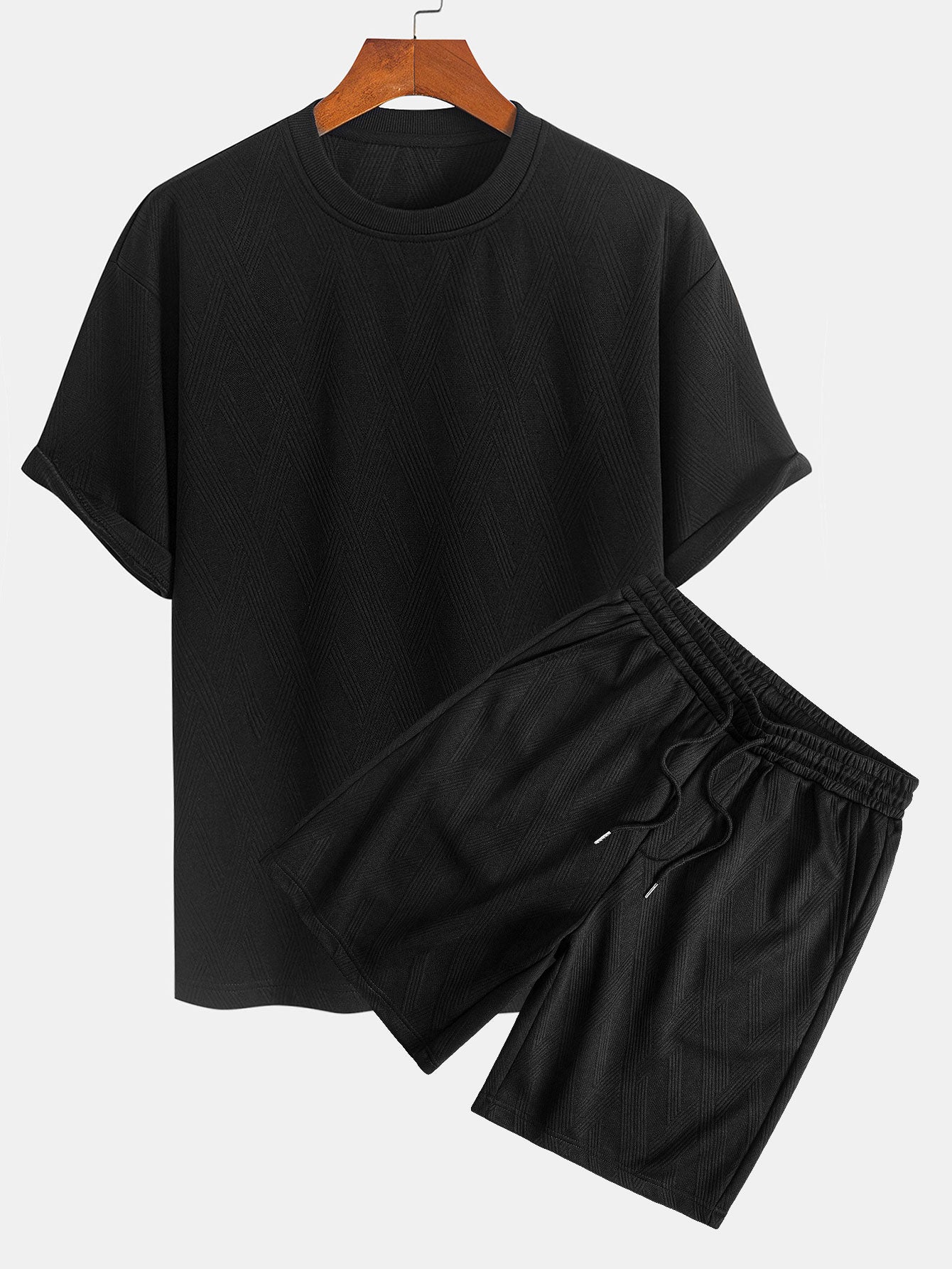 Comfortabele set bestaande uit een T-shirt en shorts met ruitjacquardprint