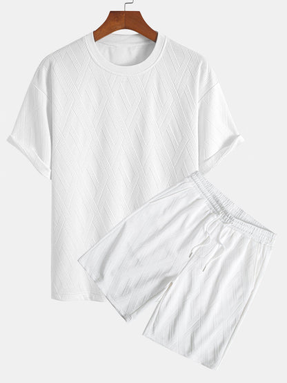 Comfortabele set bestaande uit een T-shirt en shorts met ruitjacquardprint