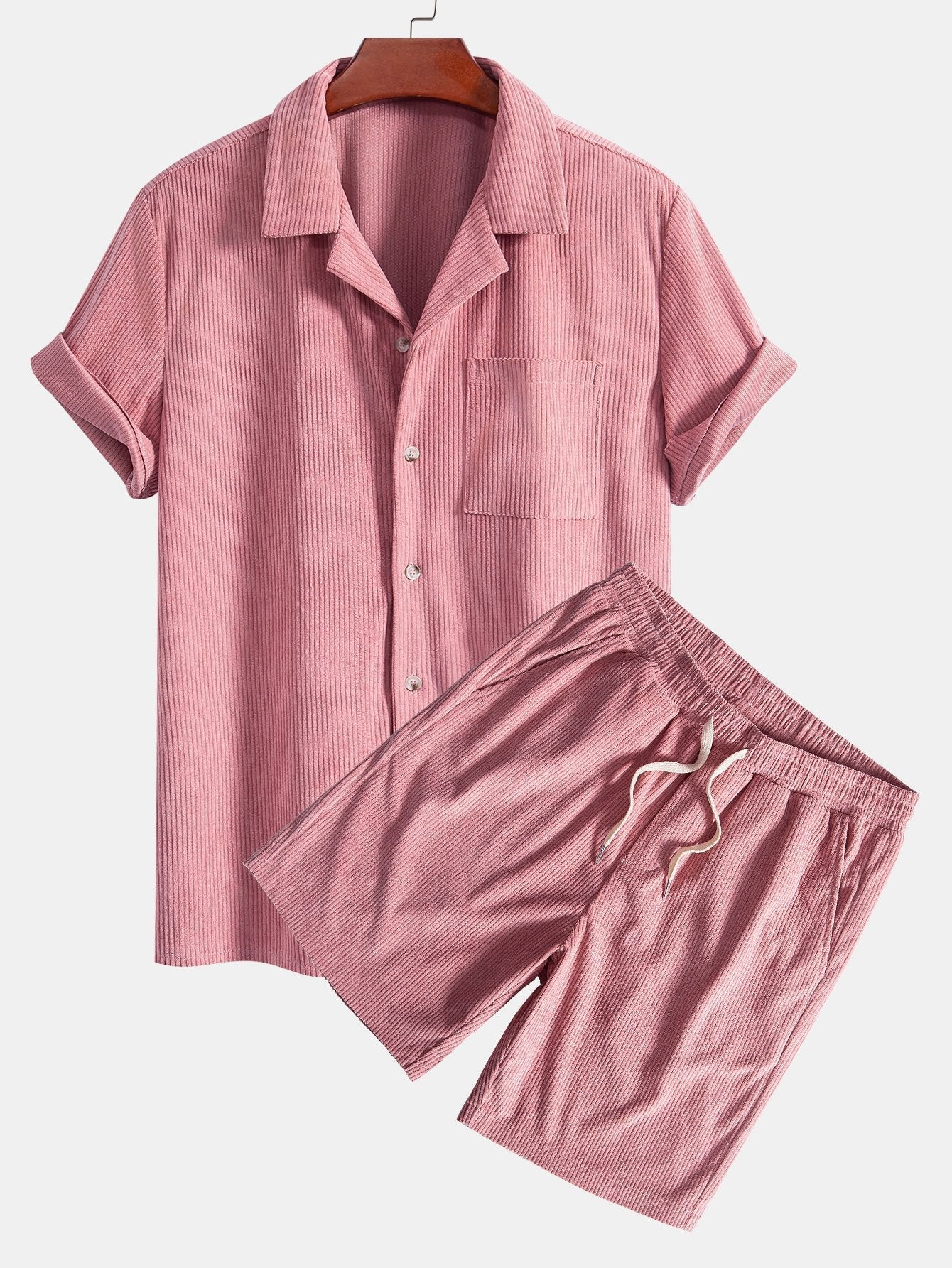 Corduroy Cubaans overhemd en shortset met korte mouwen
