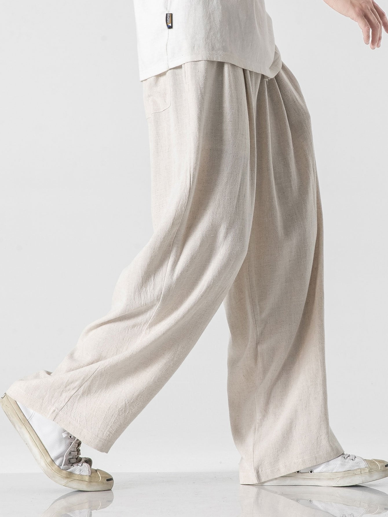 Relaxed Fit Wide Leg Pants in Linen-Cotton Blend