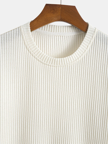 T-shirt met wafelstructuur en gebogen zoom