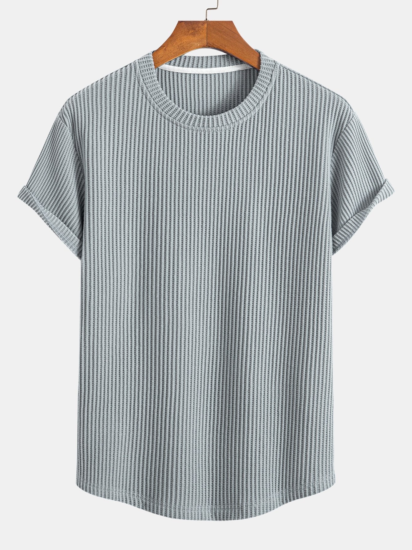 T-shirt met wafelstructuur en gebogen zoom