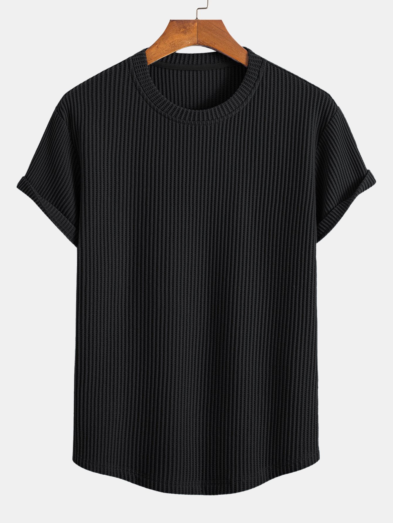 T-shirt met wafelstructuur en gebogen zoom