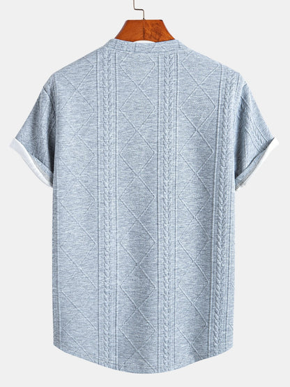 Geometric Jacquard Short Sleeve T-Shirt with Arc Hem & Matching Shorts