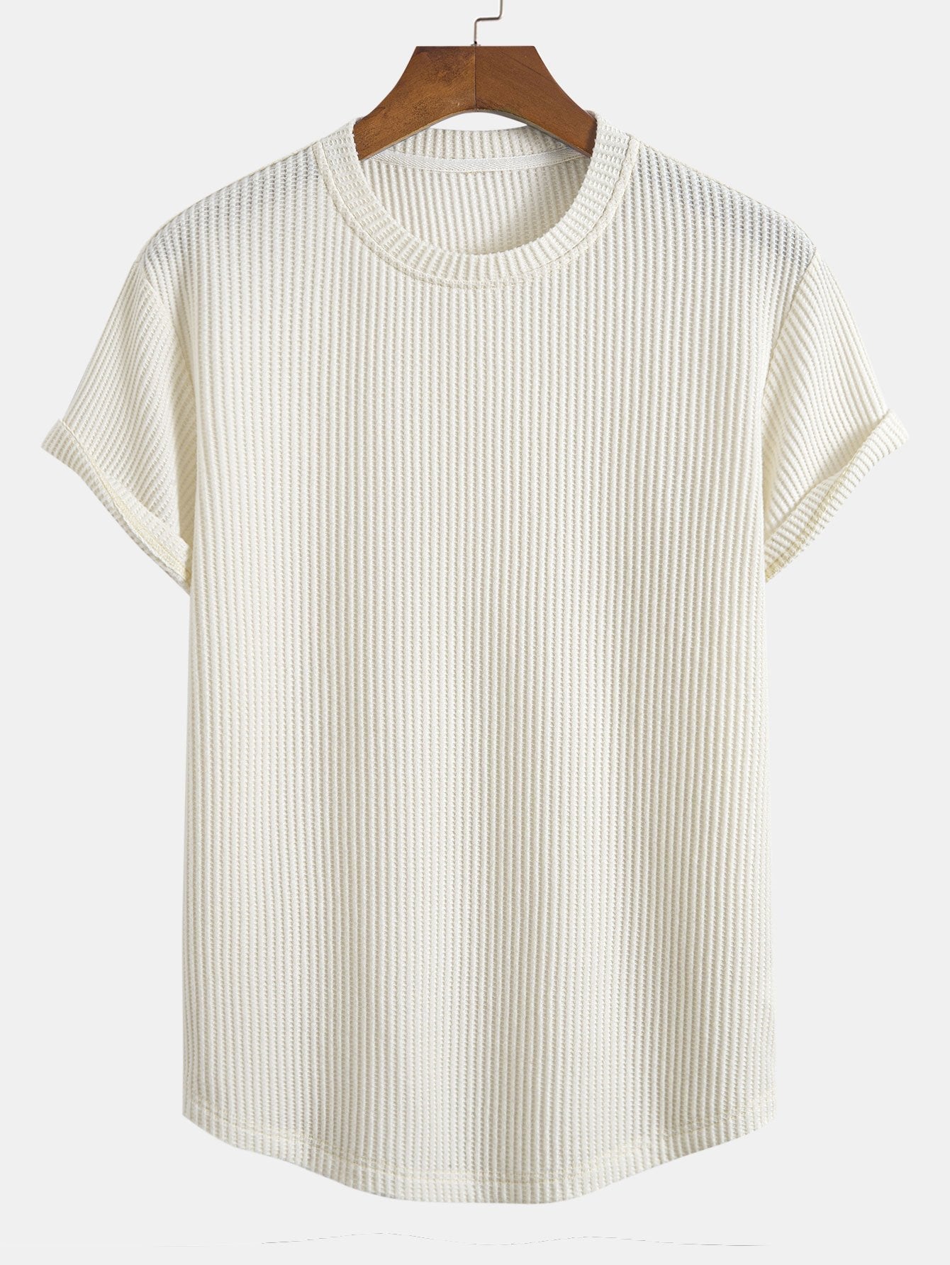 T-shirt met wafelstructuur en gebogen zoom