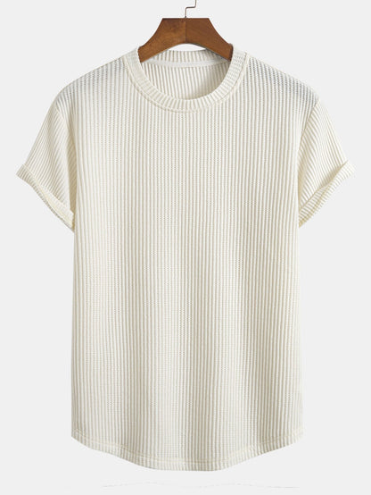 T-shirt met wafelstructuur en gebogen zoom