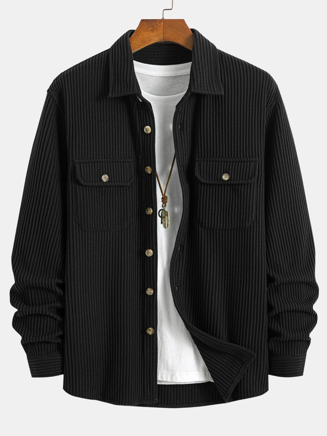 Overhemd met knoopsluiting en dubbele zak in wafelpatroon