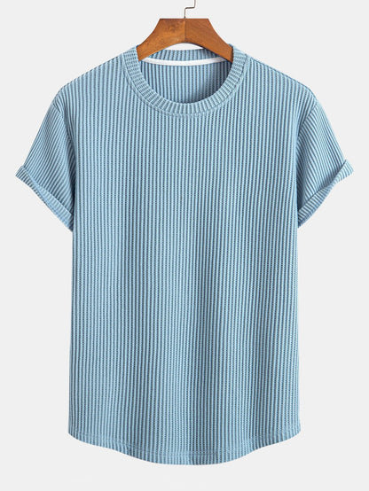 T-shirt met wafelstructuur en gebogen zoom