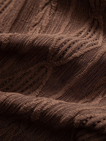 Geometrisch jacquard Cubaans overhemd met linnen shorts met trekkoord