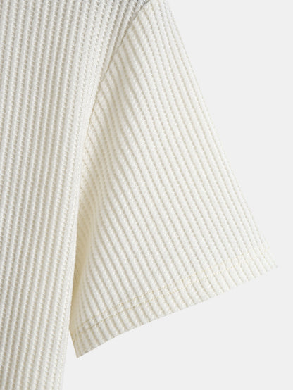 T-shirt met wafelstructuur en gebogen zoom