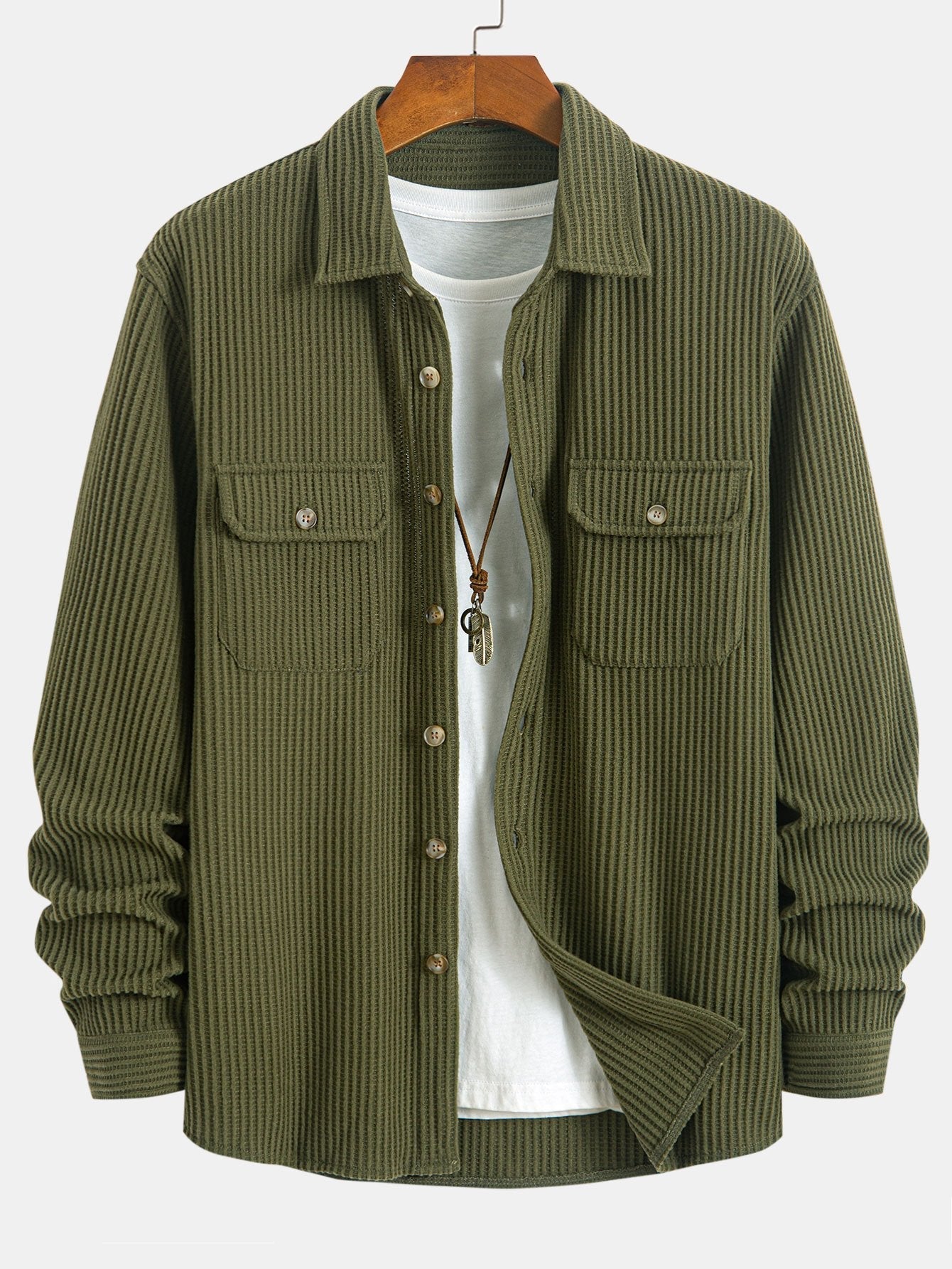 Overhemd met knoopsluiting en dubbele zak in wafelpatroon