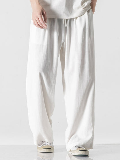 Relaxed Fit Wide Leg Pants in Linen-Cotton Blend
