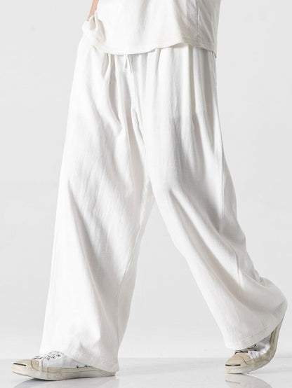 Relaxed Fit Wide Leg Pants in Linen-Cotton Blend