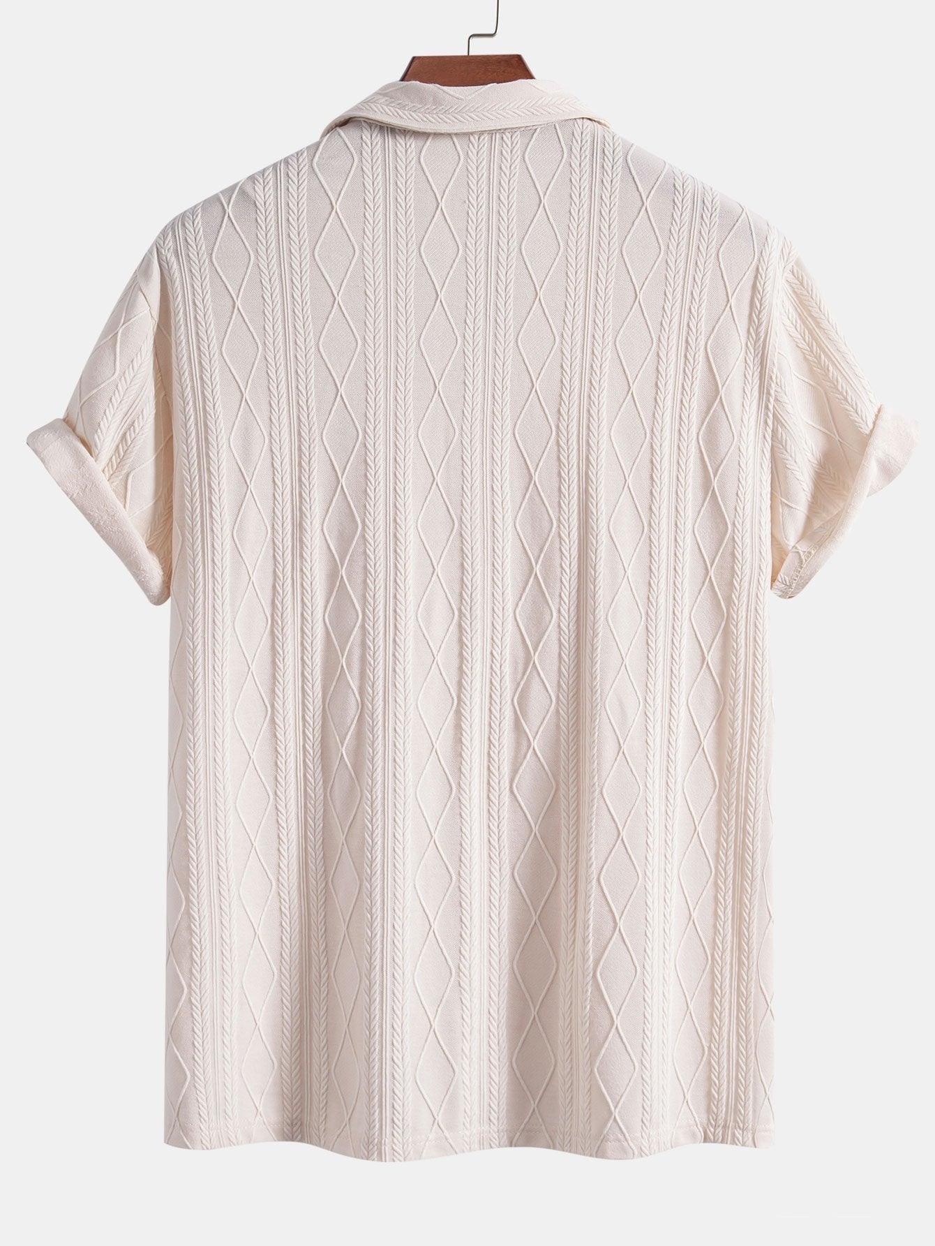 Geometric Rhombus Jacquard Knit Cuban Shirt