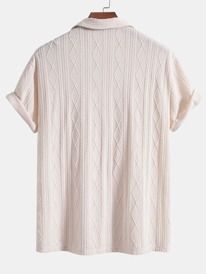 Geometric Rhombus Jacquard Knit Cuban Shirt