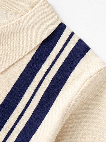 Striped Polo Sweater with Johnny Collar