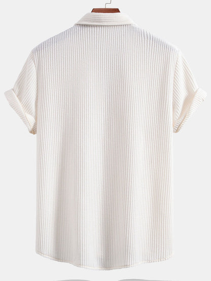 Waffle Knit Button-Up Shirt & Drawstring Waffle Shorts Set