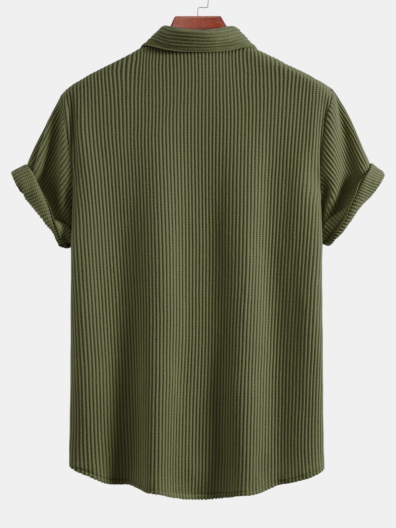 Waffle Knit Button-Up Shirt & Drawstring Waffle Shorts Set